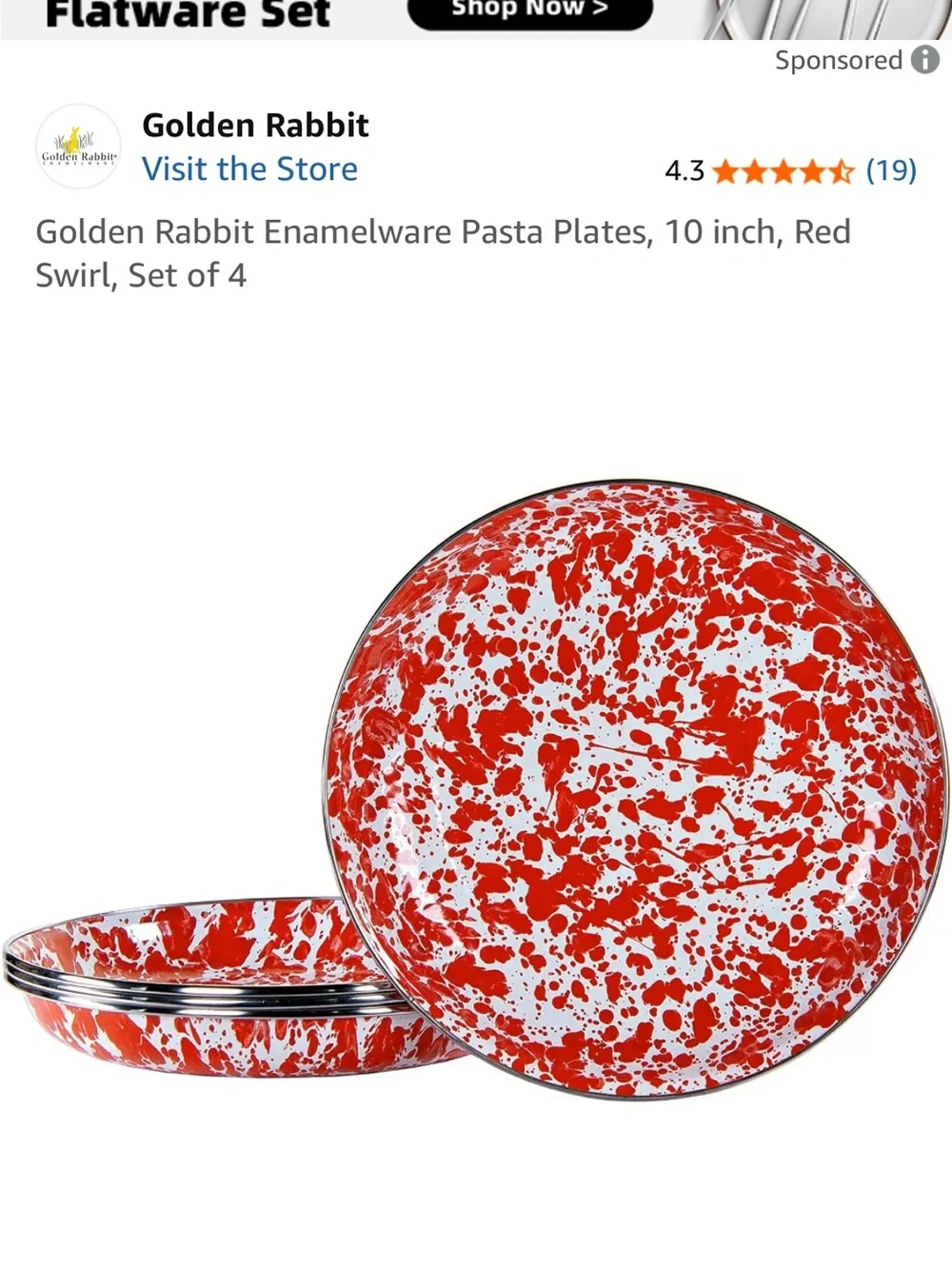4x Golden Rabbit Red And White Enamelware Dinner Plates 10 1/2” In Dia. New